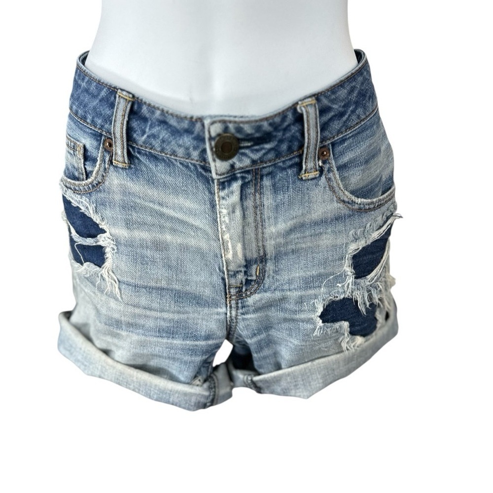 American Eagle Outfitters Size 8 Blue‎ Jean Shorts Distressed patched